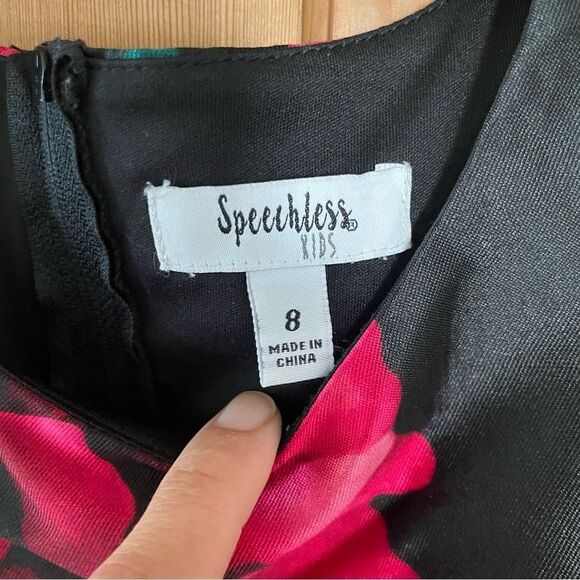 Speechless Kids Girls Black and Pink Floral Dress Formal Balloon Size 8 - Picture 2 of 7